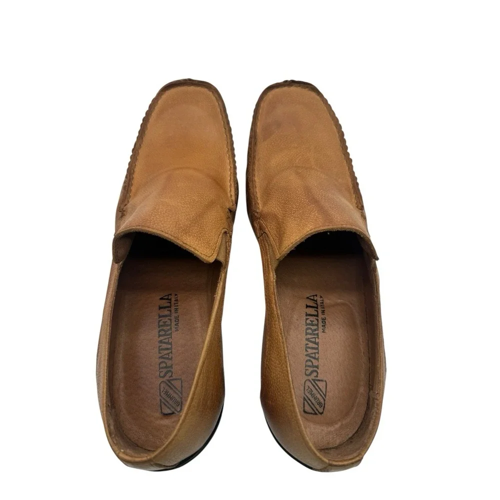Spatarella Made In Italy Tan Pebbled Leather Driver Loafers Square Toe Mens‎